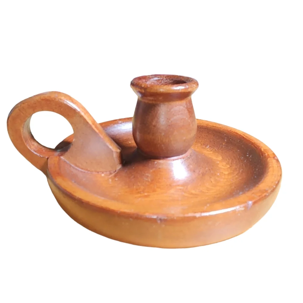 Ma Leck Of Wingate N.C. Vintage Brown Stained‎ Wood Colonial Style Candle Holder